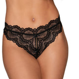 Dreamgirl Lace Tanga Open-Crotch Panty and Elastic Open Back Detail Black S