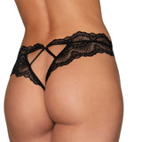 Dreamgirl Lace Tanga Open-Crotch Panty and Elastic Open Back Detail Black L