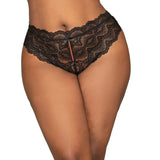 Dreamgirl Lace Tanga Open-Crotch Panty and Elastic Open Back Detail Black 2X