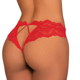 Dreamgirl Lace Tanga Open-Crotch Panty and Elastic Open Back Detail Red L