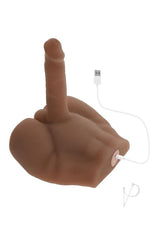 Easy Rider Thrusting Rechargeable Vibrator Chocolate with USB charging cable and torso-shaped design.