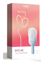 Bite Me Cream Pop Silicone Air Pulse Stimulator Blue packaging featuring playful design and features.