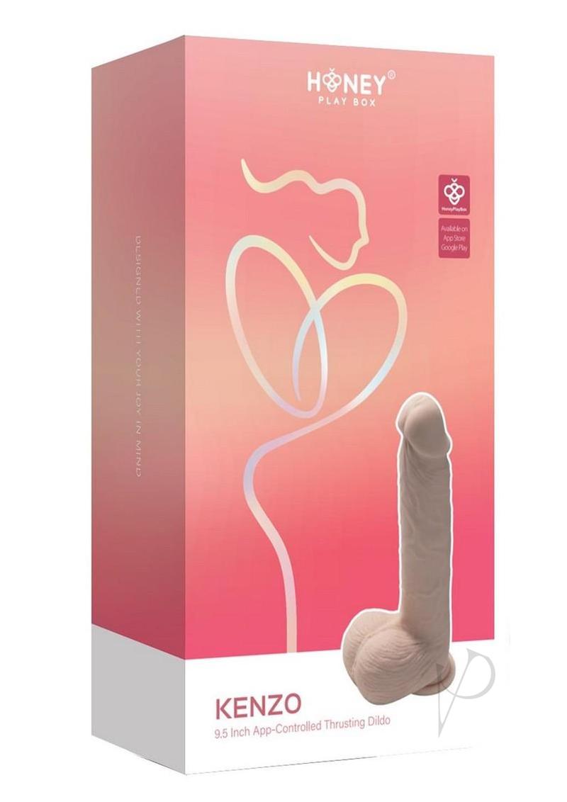 Kenzo App Controlled 9.5 Inch Thrusting Dildo Caramel box packaging with design and product details.