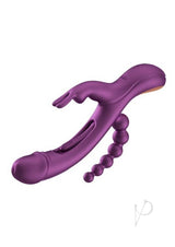 Trilux Kinky Finger Silicone Rabbit Vibrator Purple displayed against a white background, showcasing its sleek design and features.