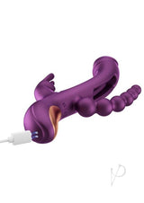 Trilux Kinky Finger Silicone Rabbit Vibrator Purple charging with four stimulation features and sleek design.