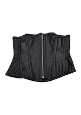Rouge Leather Corset Large Extra Large Black, a stylish boned leather corset with a zipper front and hourglass shape.