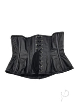 Rouge Leather Corset Small Medium Black featuring structured boning and lace-up front for a stylish silhouette.