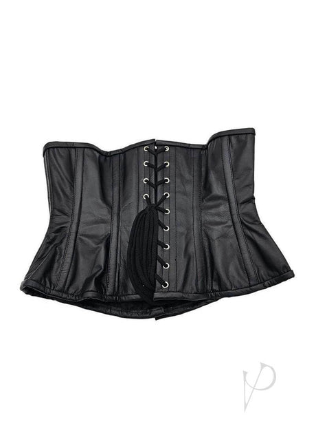 Rouge Leather Corset Small Medium Black featuring structured boning and lace-up front for a stylish silhouette.