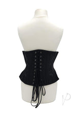 Rouge Leather Corset Small Medium Black displayed from the back, showcasing lacing and structure.