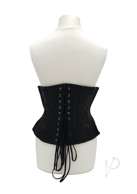 Rouge Leather Corset Small Medium Black displayed from the back, showcasing lacing and structure.