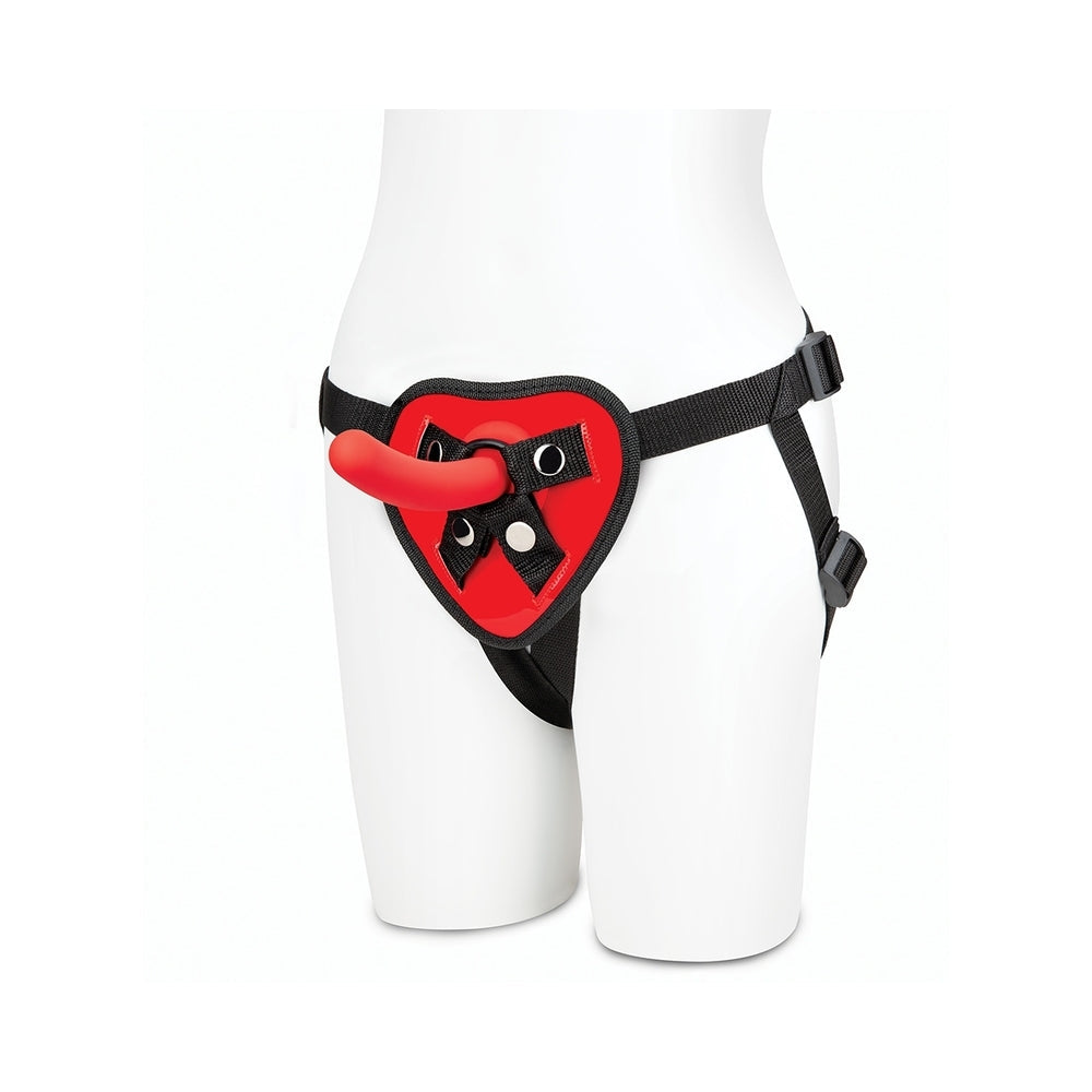Lux Fetish Red Heart Strap-On Harness & 5 inches Dildo Set