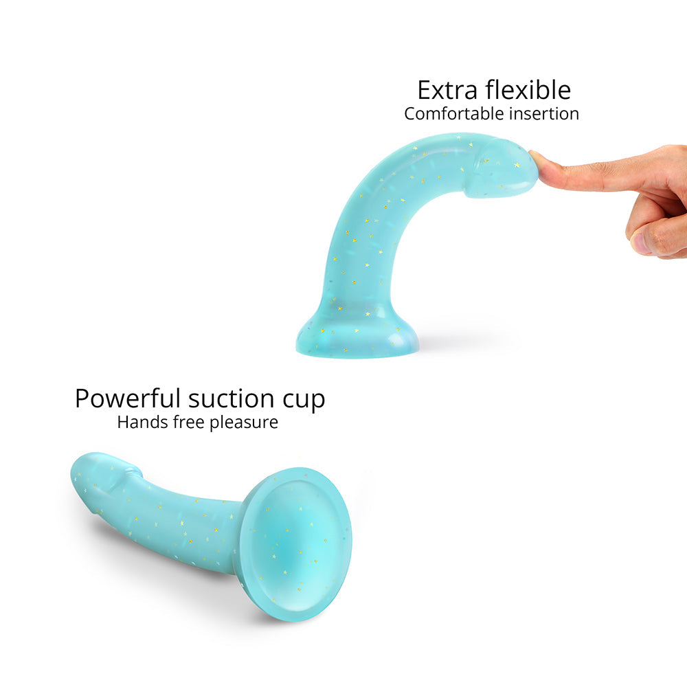 Love to Love Dildolls Nightfall 6 inches Silicone Dildo with Gold Star Glitter Blue