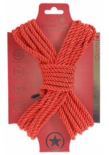 Ouch Bondage Rope 10 Meter Nylon Red displayed with packaging, perfect for bondage play.
