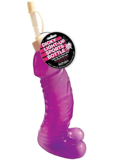 Light Up Pecker Sports Bottle Purple with built-in light-up feature, humorous design for fun hydration.