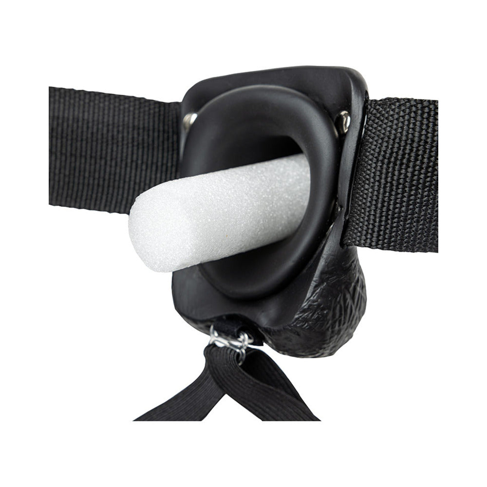 RealRock Realistic 9 inches Vibrating Hollow Strap-On With Balls Black