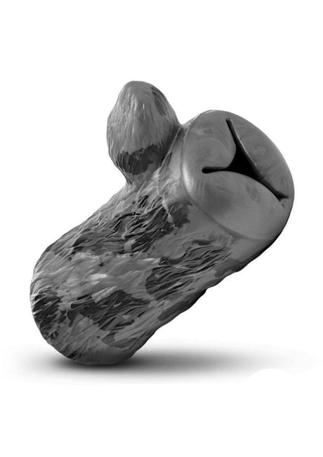 Creature Cocks She Wolf Silicone Stroker featuring a black and silver wolf design for an immersive experience.
