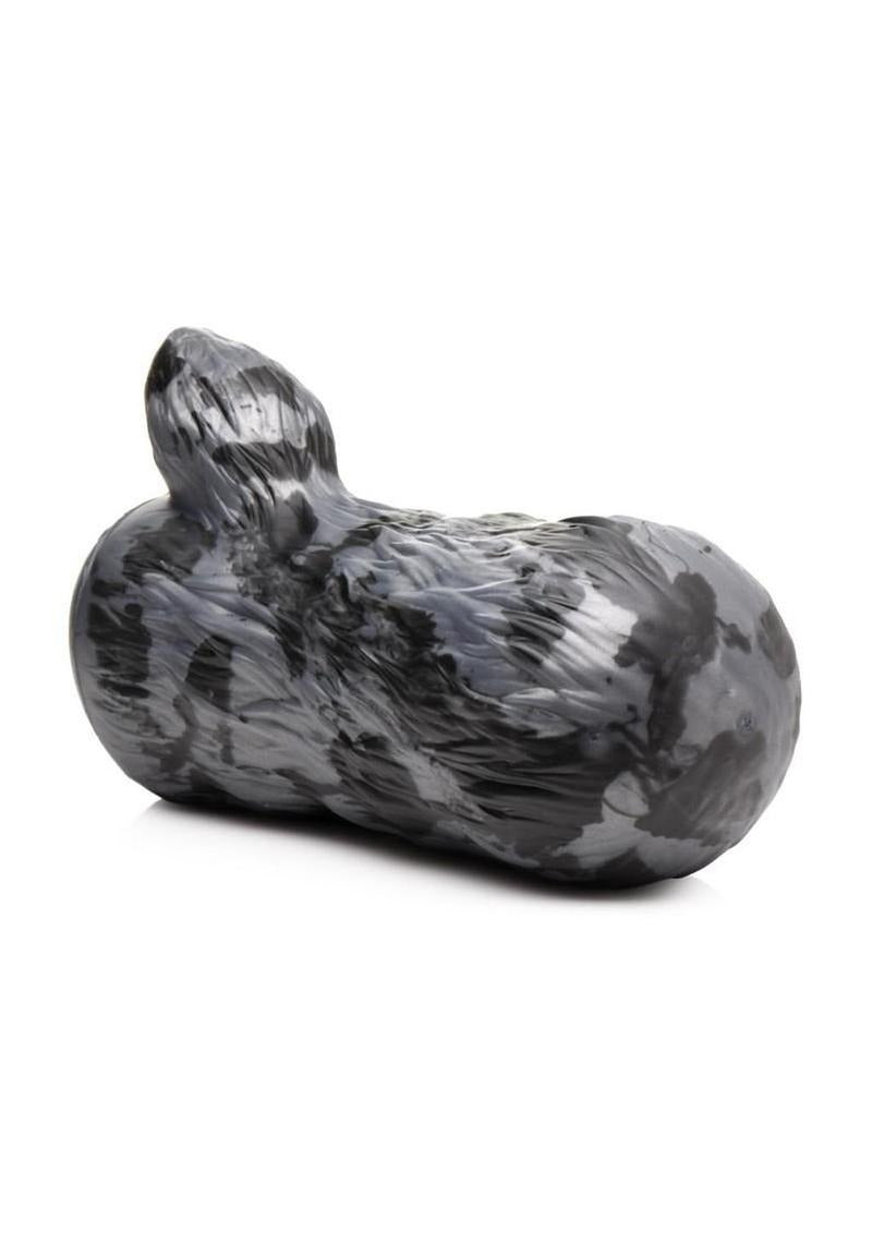 Creature Cocks She Wolf Silicone Stroker in black and silver wolf design, showcasing premium silicone material.
