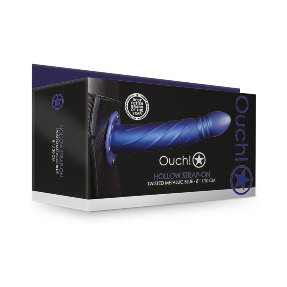 Ouch! Twisted 8 inches Hollow Strap-On Metallic Blue
