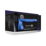 Ouch! Ribbed 8 inches Hollow Strap-On with Balls Metallic Blue