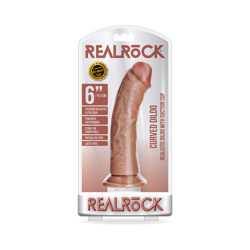 RealRock Realistic 6 inches Curved Dildo With Suction Cup Tan