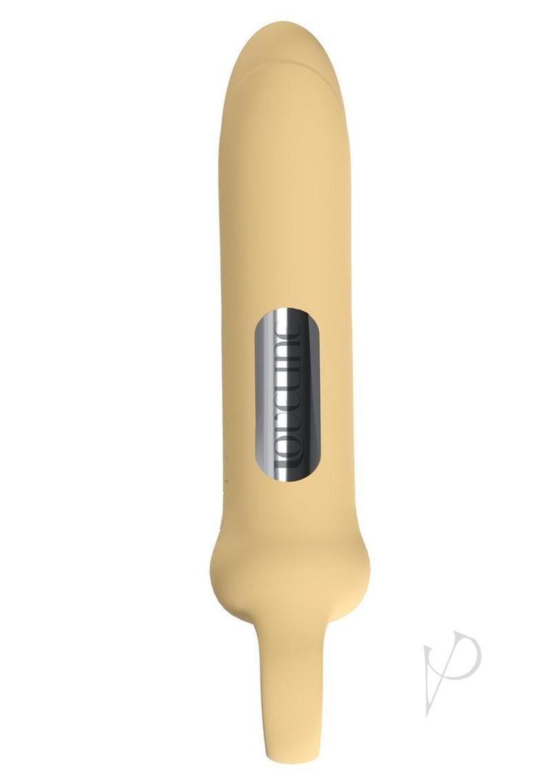 Loveline Harmony Loop 10 Function Bullet Massager Yellow, compact silicone massager with ergonomic design.
