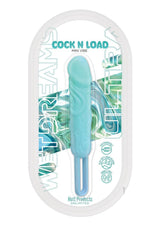 Wet Dreams Cock & Load Silicone Mini Vibrator Blue in packaging, showcasing its sleek design and travel-friendly features.