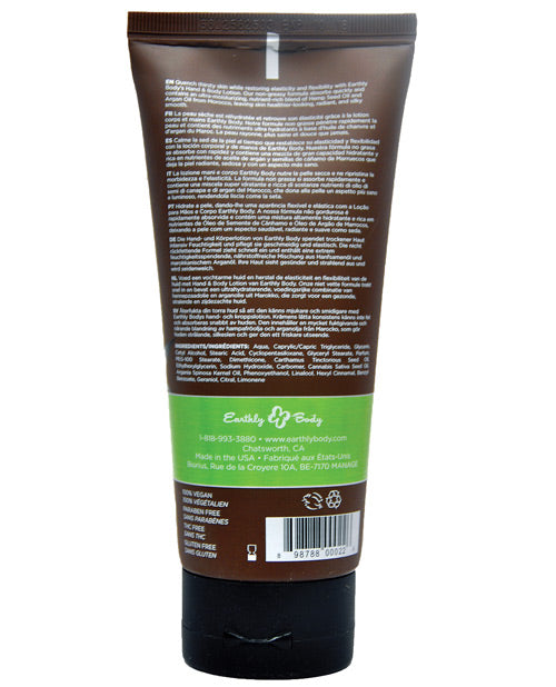 Earthly Body Hand & Body Lotion 7 oz Tube Naked in the Woods back view with ingredients and details