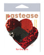 Pastease Color Changing Sequin Heart Pasties Red Black packaging with shiny red and black sequins for nipple covers.