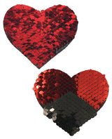 Pastease Color Changing Sequin Heart Pasties Red Black featuring versatile flip-sequin design in red and black colors.