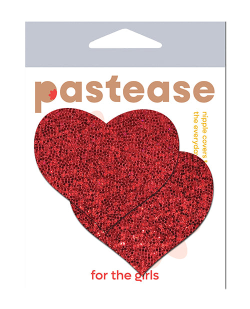 Pastease Glitter Heart Red Nipple Pasties in packaging with shiny red glitter heart design.