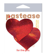 Pastease Love Liquid Heart Red Nipple Pasties packaging featuring two heart-shaped red nipple covers.