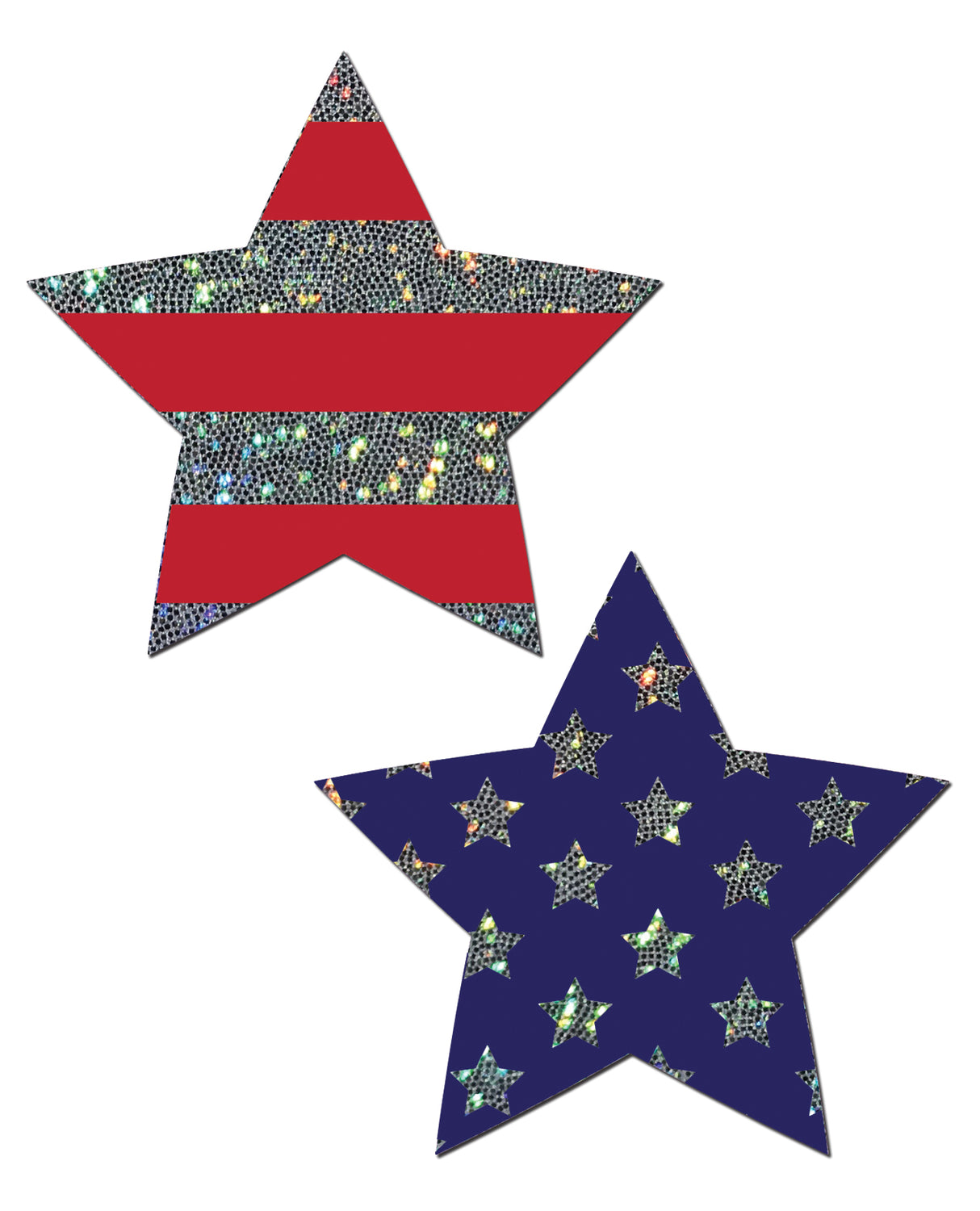 Pastease Glitter Patriotic Star Red Blue OS featuring bold red and blue star-shaped designs with glitter.