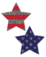 Pastease Glitter Patriotic Star Red Blue OS featuring bold red and blue star-shaped designs with glitter.