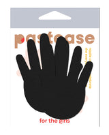 Pastease Hands Nipple Pasties Black One Size pack featuring playful hand-shaped pasties in sleek black.
