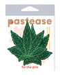 Pastease Glitter Marijuana Leafs Green OS on packaging showcasing glittery, green cannabis leaf nipple covers.