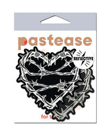 Pastease Premium Barbed Wire Heart Reflective Black OS packaging featuring bold black hearts with barbed wire design.