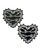 Pastease Premium Barbed Wire Heart Reflective Black OS featuring bold black hearts with silver gunmetal reflective design.