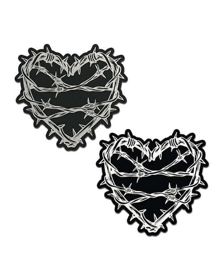 Pastease Premium Barbed Wire Heart Reflective Black OS featuring bold black hearts with silver gunmetal reflective design.
