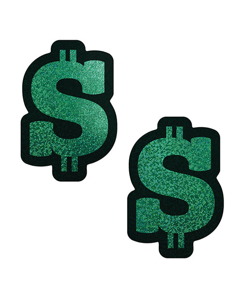 Pastease Premium Glitter Dollar Sign Green OS - glamorous green glitter nipple pasties in dollar sign shape.