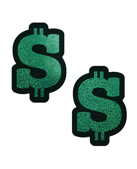 Pastease Premium Glitter Dollar Sign Green OS - glamorous green glitter nipple pasties in dollar sign shape.