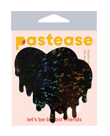 Pastease Premium Melty Heart Nipple Pasties Black in glittery packaging for playful and edgy concealment.