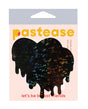 Pastease Premium Melty Heart Nipple Pasties Black in glittery packaging for playful and edgy concealment.