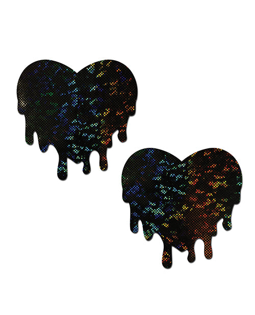 Pastease Premium Melty Heart Nipple Pasties Black featuring playful heart shape with a glittery design.