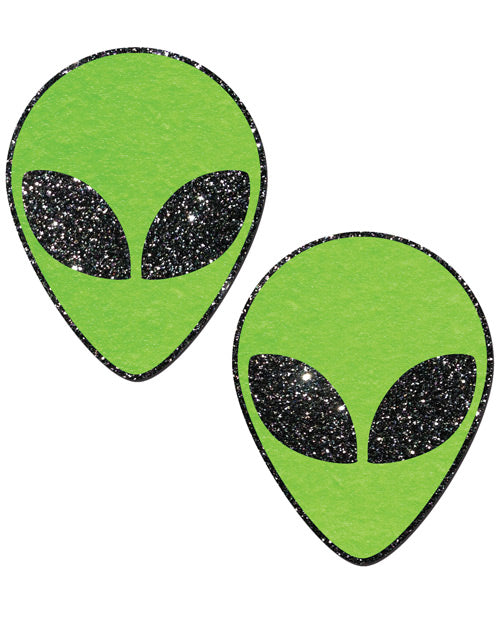 Pastease Glitter Alien Pasties Green OS featuring a bold green alien design with glitter accents.