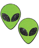 Pastease Glitter Alien Pasties Green OS featuring a bold green alien design with glitter accents.