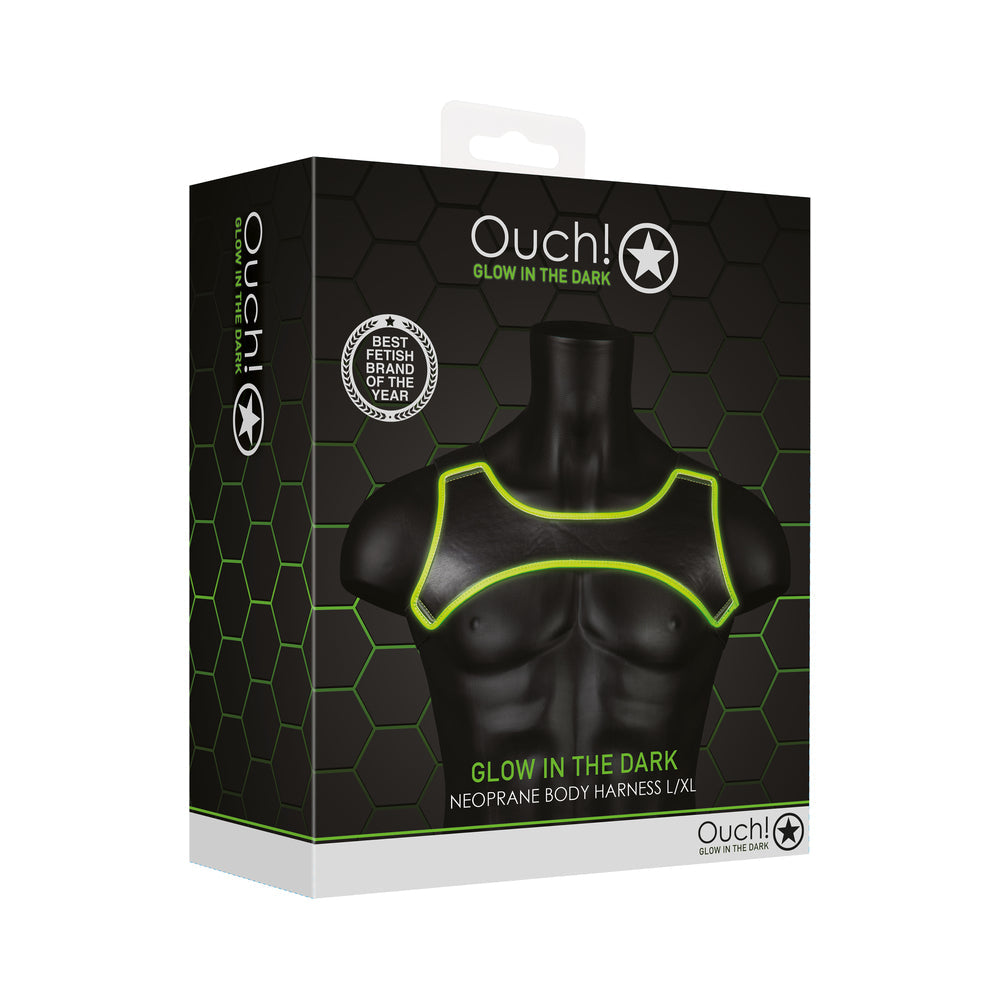 Ouch! Glow in the Dark Neoprene Body Harness Neon Green L/XL