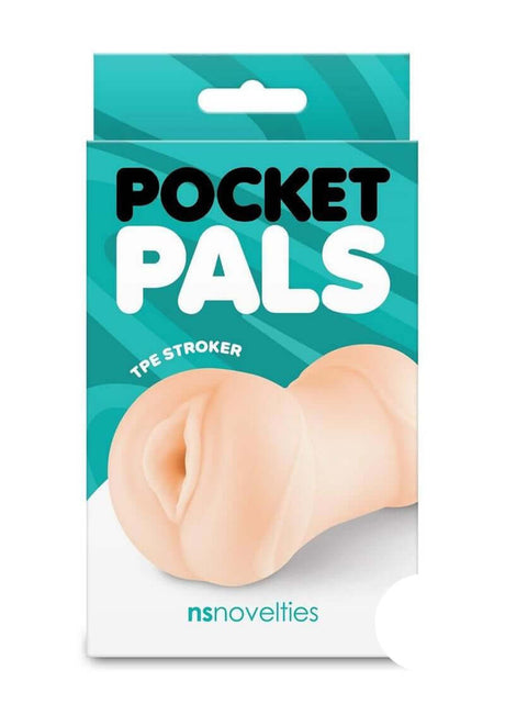 Pocket Pals Stroker Pussy Beige in packaging with TPE stroker design for ultimate pleasure.