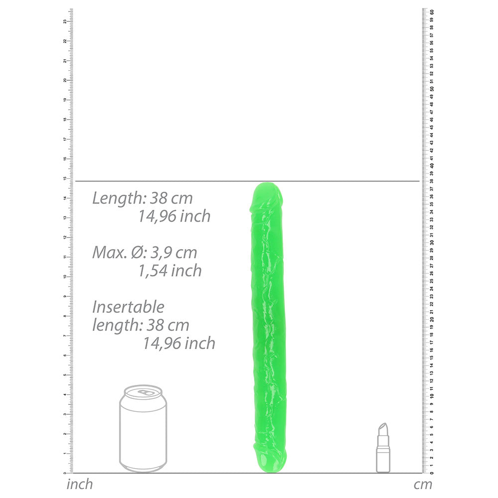 RealRock Glow in the Dark Double Dong 15 inches Dual-Ended Dildo Neon Green
