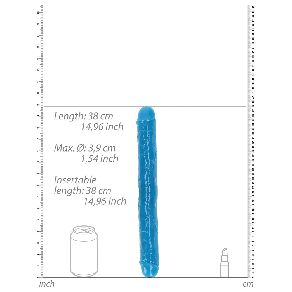 RealRock Glow in the Dark Double Dong 15 inches Dual-Ended Dildo Neon Blue
