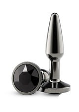 Rear Assets Chrome Tapered Anal Plug Small Gray with gem detail and sleek design for anal exploration.